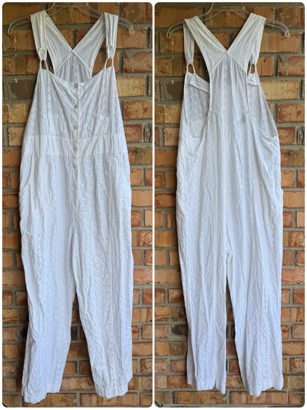 Vintage Sacred Threads White Cotton Embroidered Eyelet Jumpsuit Overalls M/L